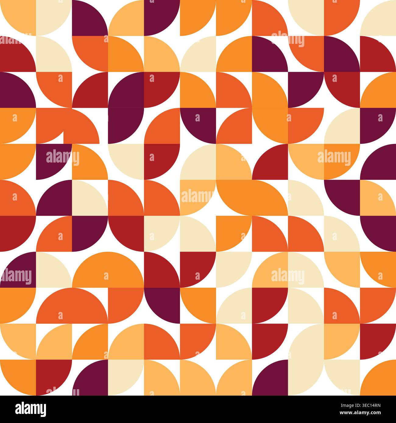 Abstract Geometric Seamless Pattern with Warm Orange and Maroon Semicircles in Mid Century Modern Style Stock Vector