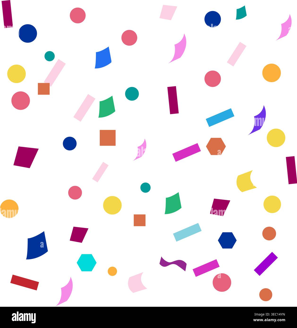 Colorful geometric confetti elements scattering on white background Stock Vector