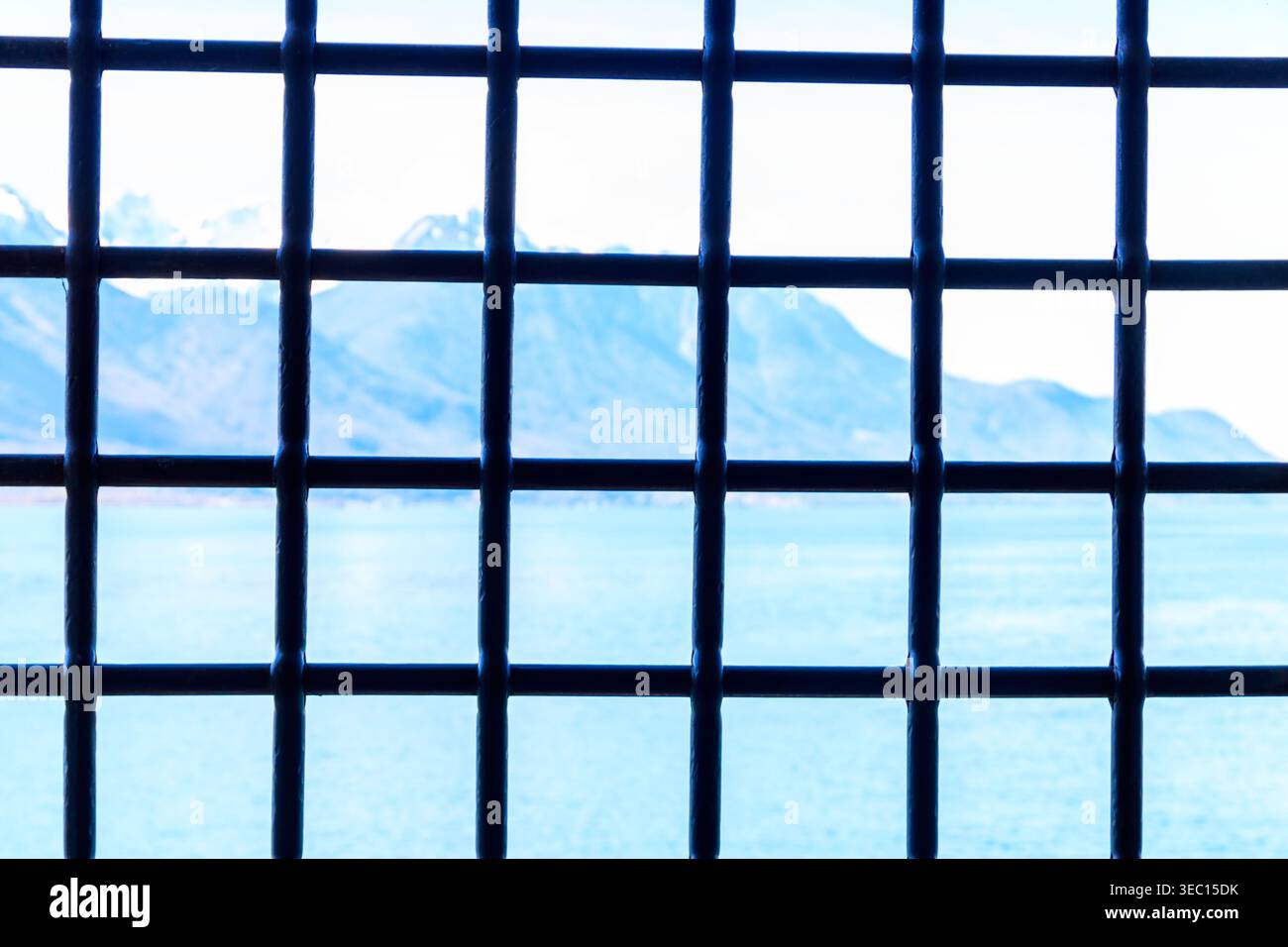 Close-up metal grating on window or prison cell Stock Photo