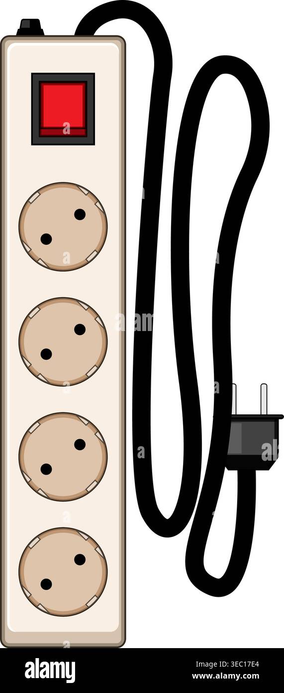 Power strip providing multiple electrical outlets for devices Stock Vector