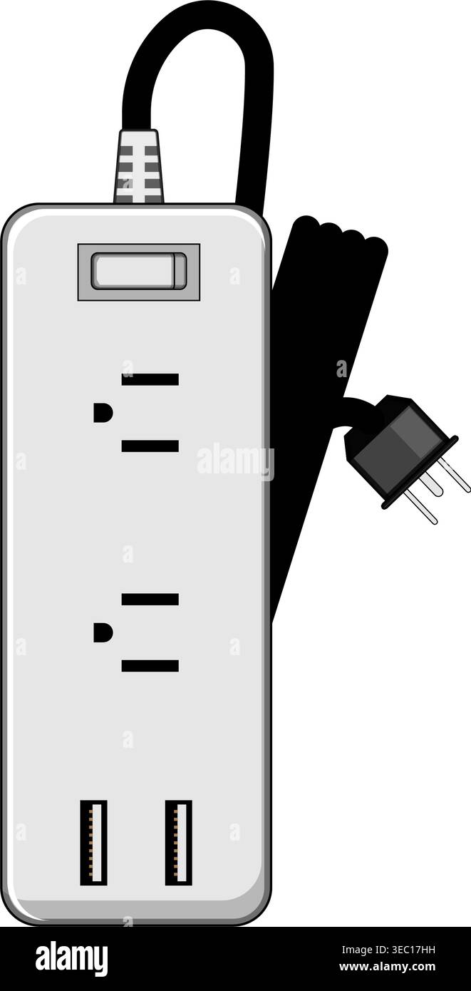 Power strip with multiple outlets and charging ports Stock Vector