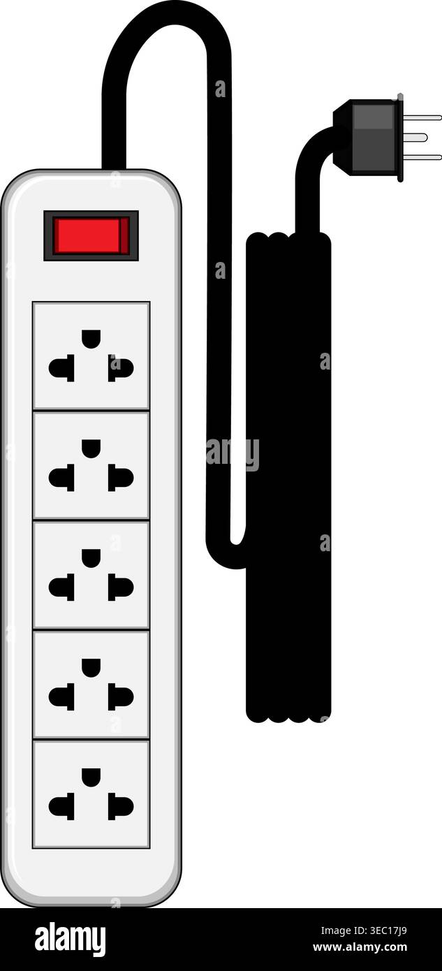 Power strip providing multiple electrical outlets for devices Stock Vector