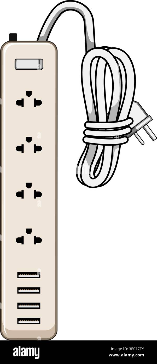 Power strip device providing electricity and usb charging Stock Vector