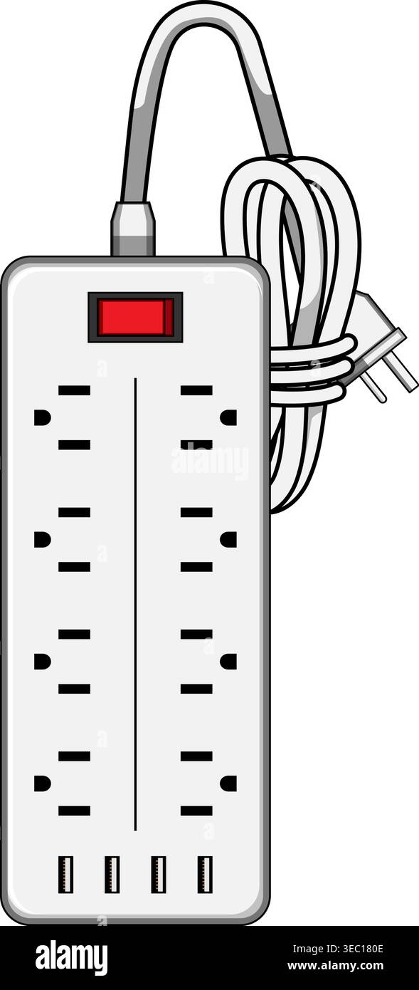 Power strip with multiple electrical outlets and usb ports Stock Vector