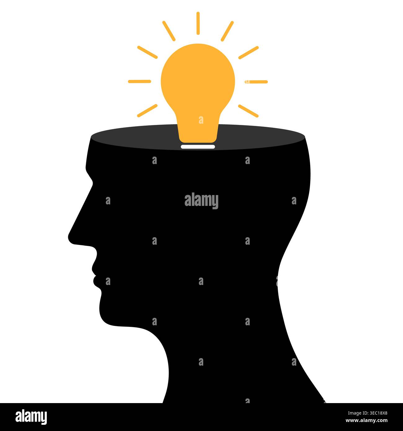 Human Head with Lightbulb. Brainstorm, Creativity and Thinking Idea Concept. Vector Illustration. Stock Vector