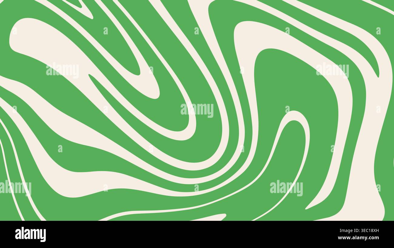 Retro 70s green groovy wavy background. Abstract liquid fluid pattern Stock Vector