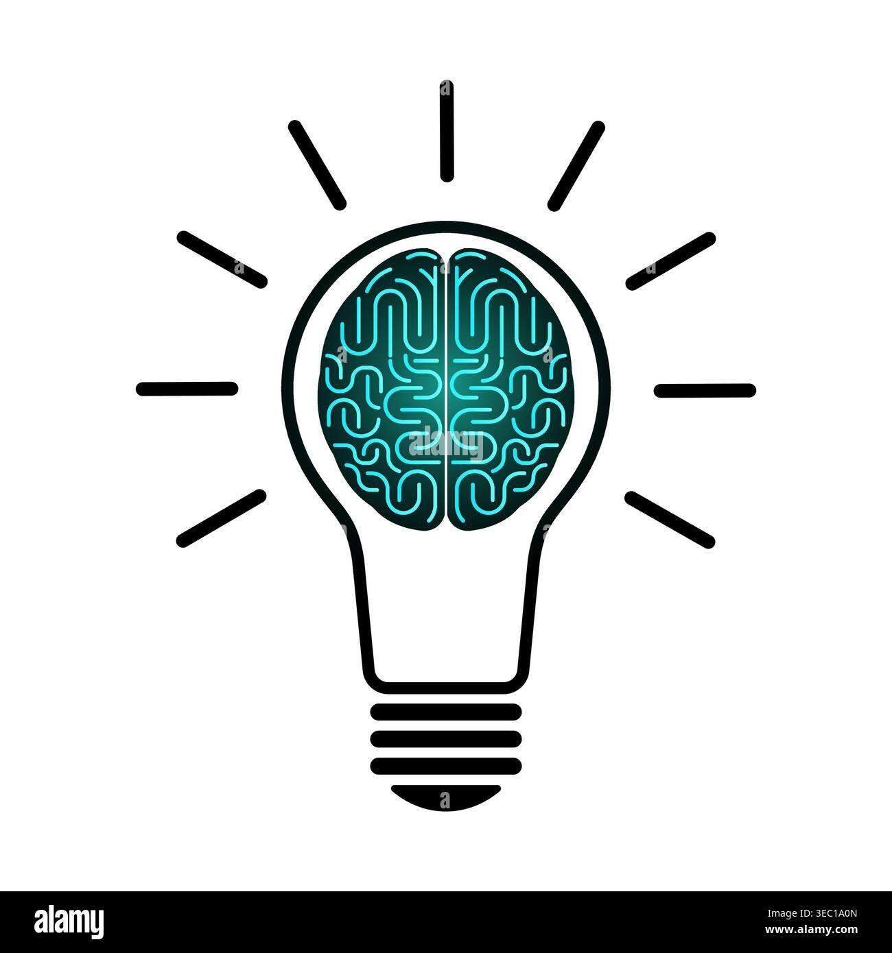 Human Brain in Lightbulb. Brainstorm, Creativity and Thinking Idea Concept. Vector Illustration. Stock Vector