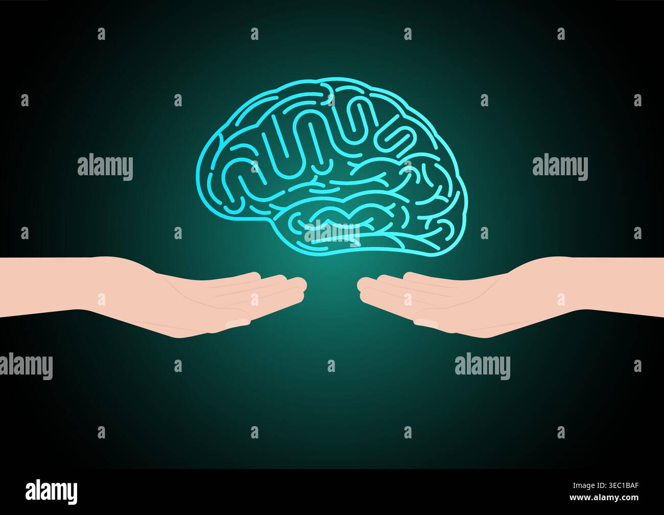 Brain. Hand Holding Human Brain. Brainstorm, Creativity and Thinking Idea Concept. Vector Illustration. Stock Vector