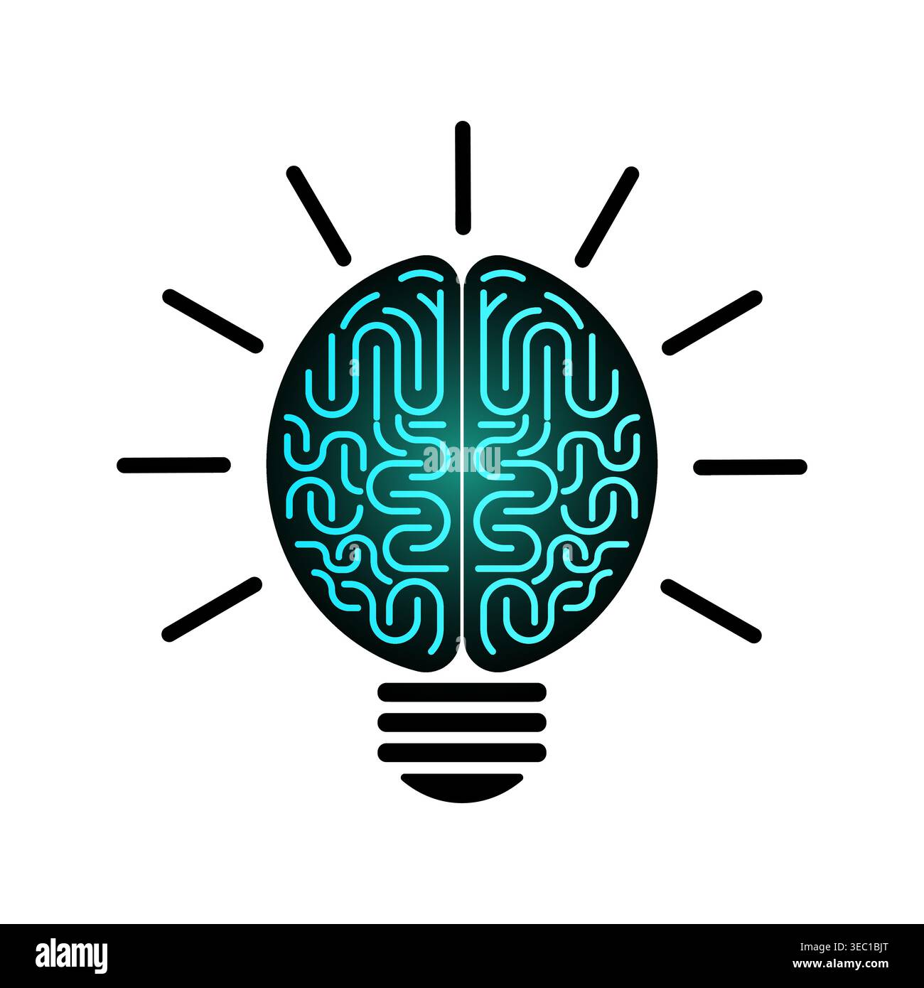 Human Brain in Lightbulb. Brainstorm, Creativity and Thinking Idea Concept. Vector Illustration. Stock Vector