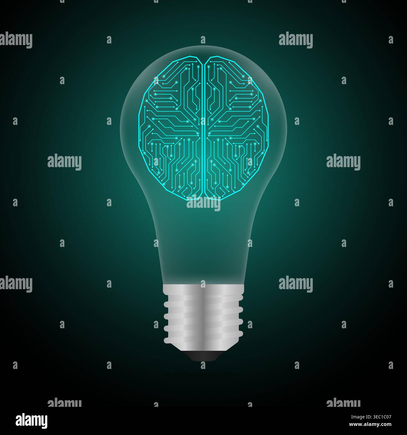 Human Brain in Lightbulb. Brainstorm, Creativity and Thinking Idea Concept. Vector Illustration. Stock Vector