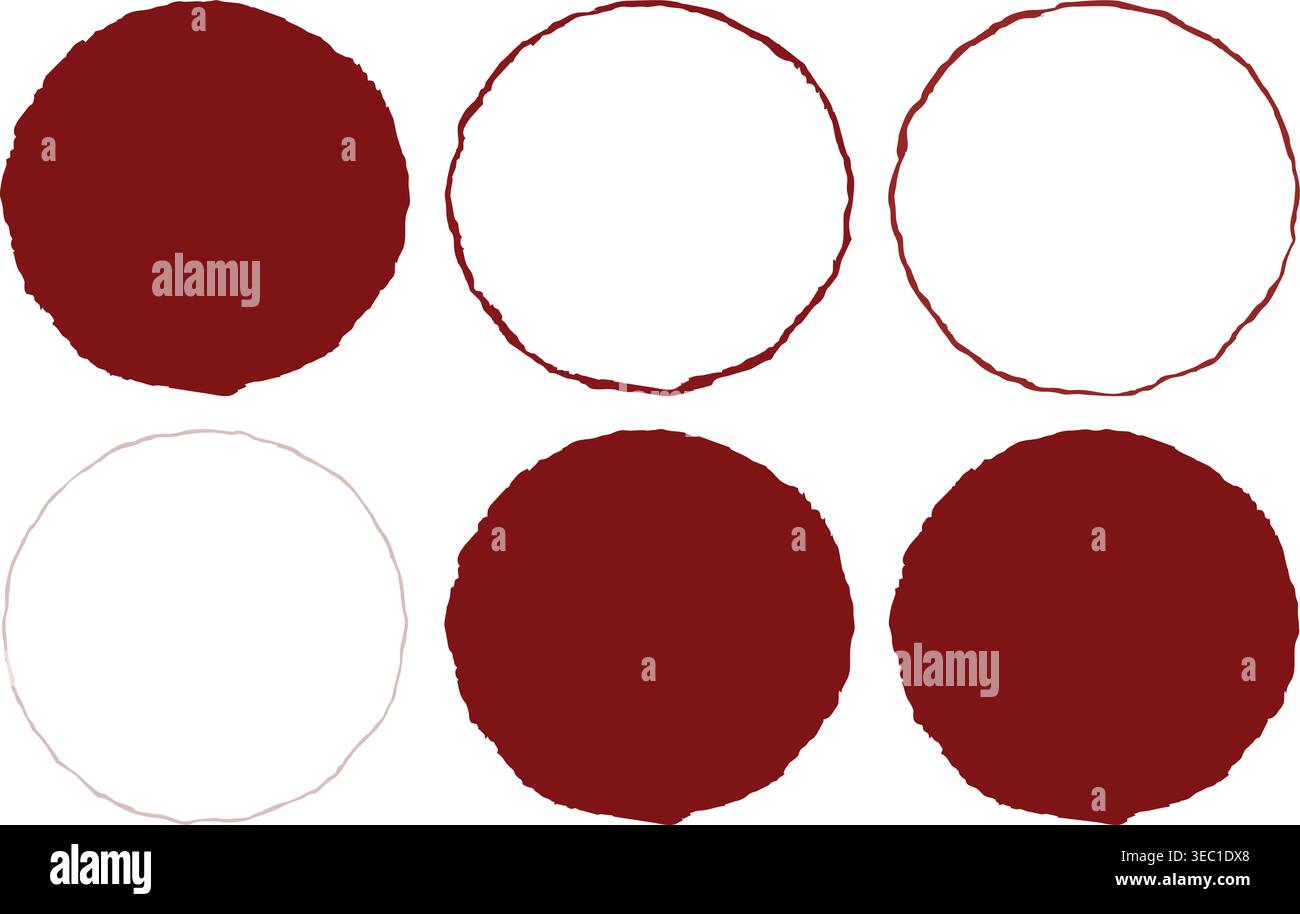 Red Organic Circle Shapes Vector Set – Minimal Abstract Blob Frames, Hand Drawn Round Elements for Modern Background Design Stock Vector