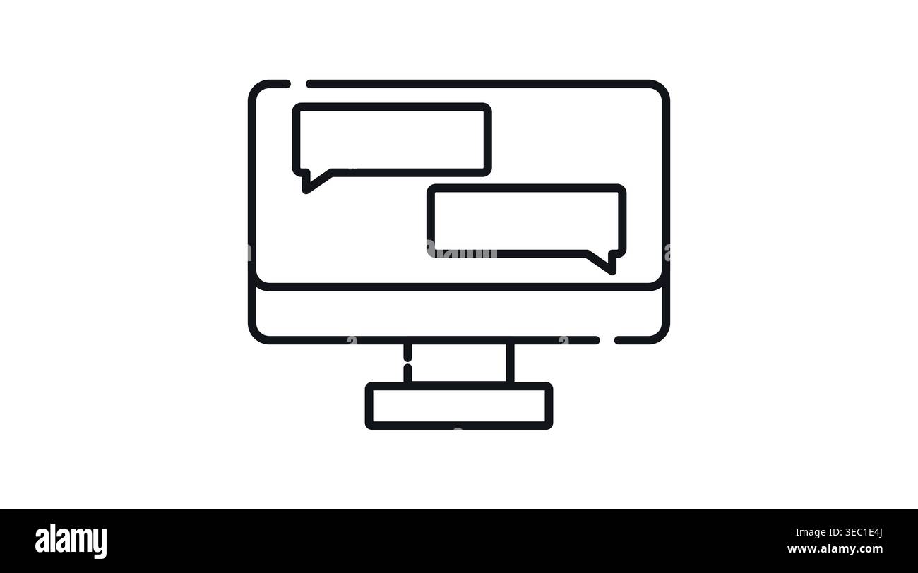 Online chat and live support icon: desktop computer with speech bubbles on screen Stock Vector