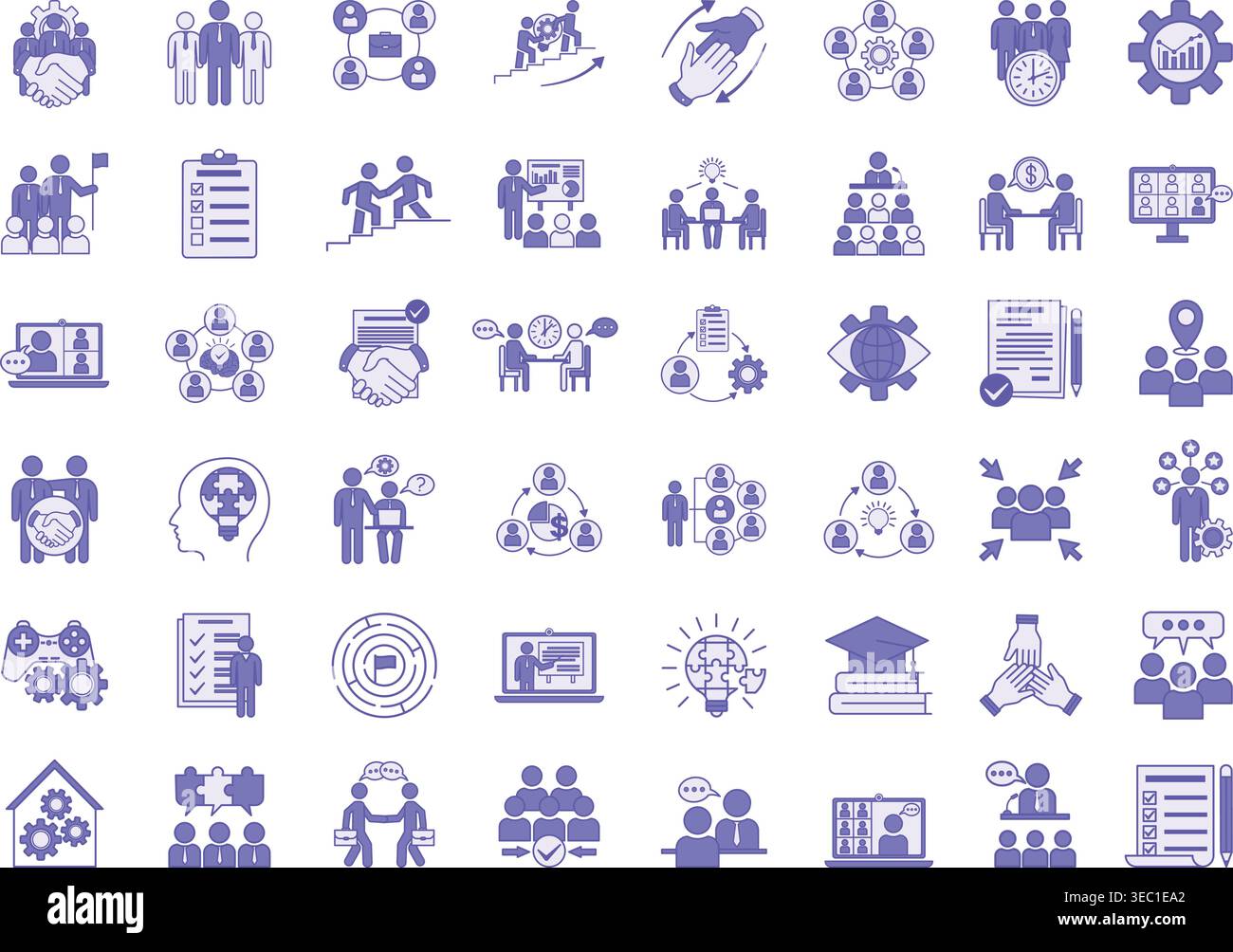 Purple Teamwork and Meetings Icon Set. For Business Collaboration ...