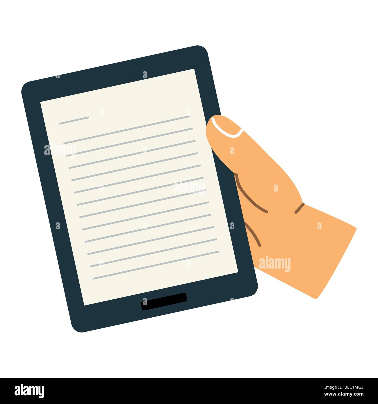 hand holding e-book electronic reader device, digital reading concept - vector illustration Stock Vector