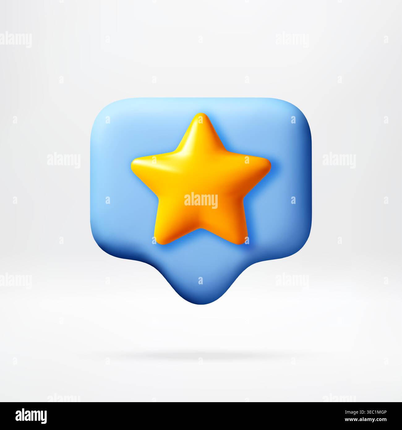 3D Yellow star icon inside a blue speech bubble. Stock Vector