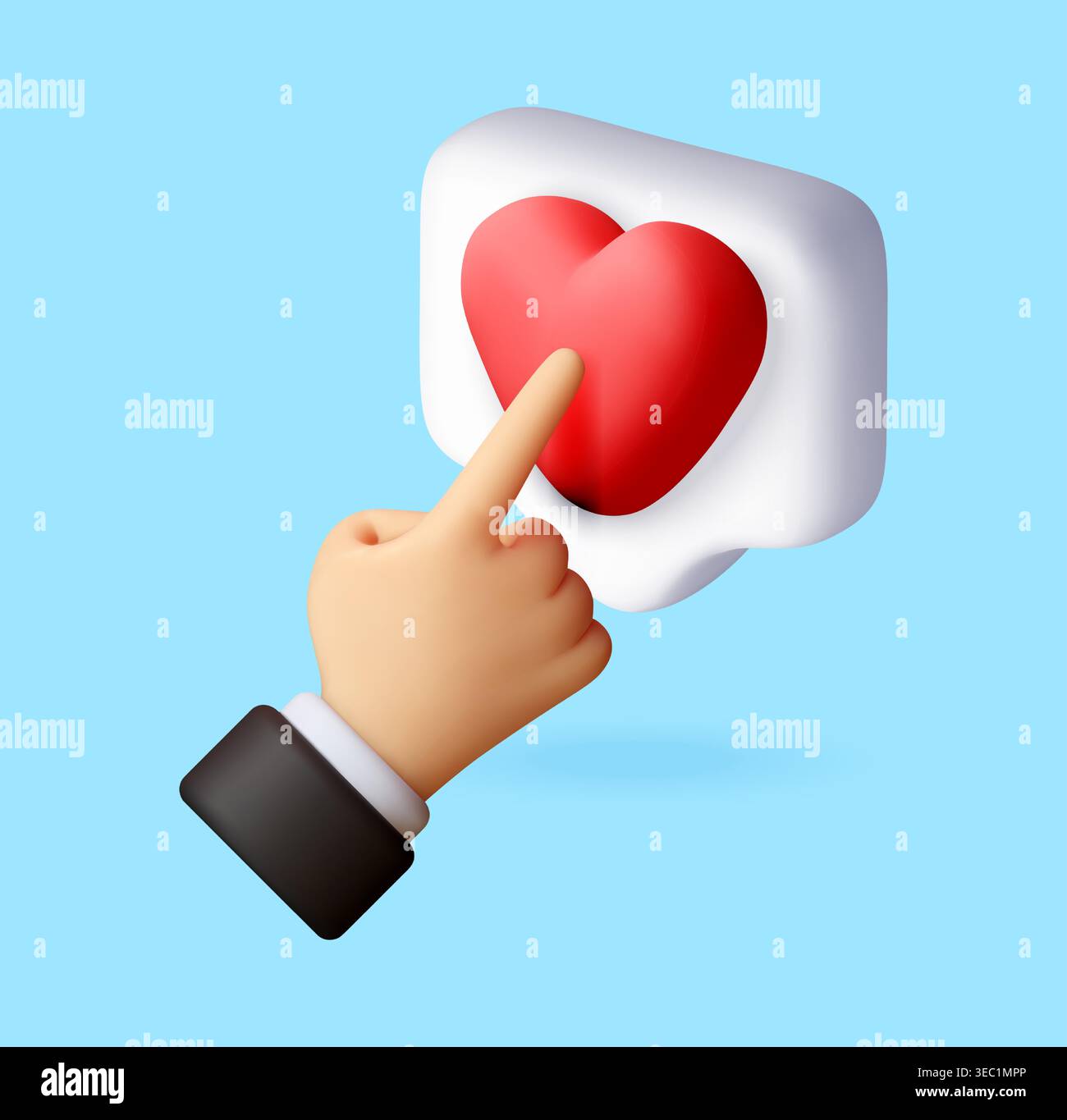 3D Hand clicking social media like button Stock Vector