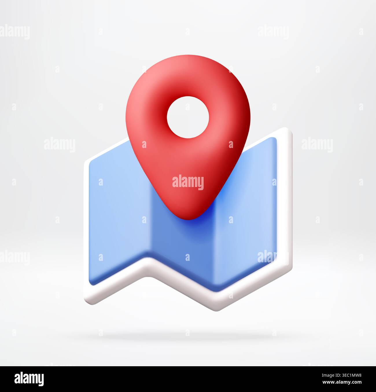 Red pin on blue paper map in 3d Stock Vector