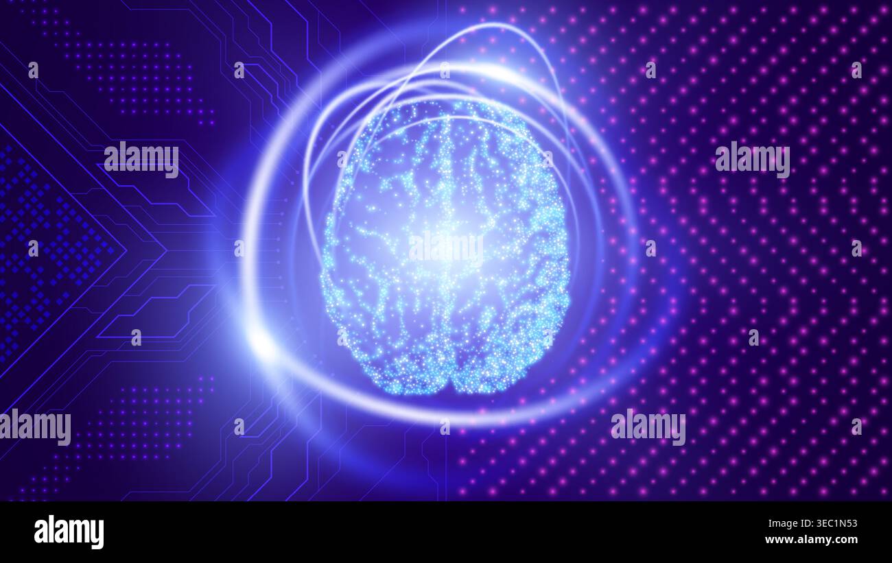 Glowing digital brain with neural network and futuristic technology ...