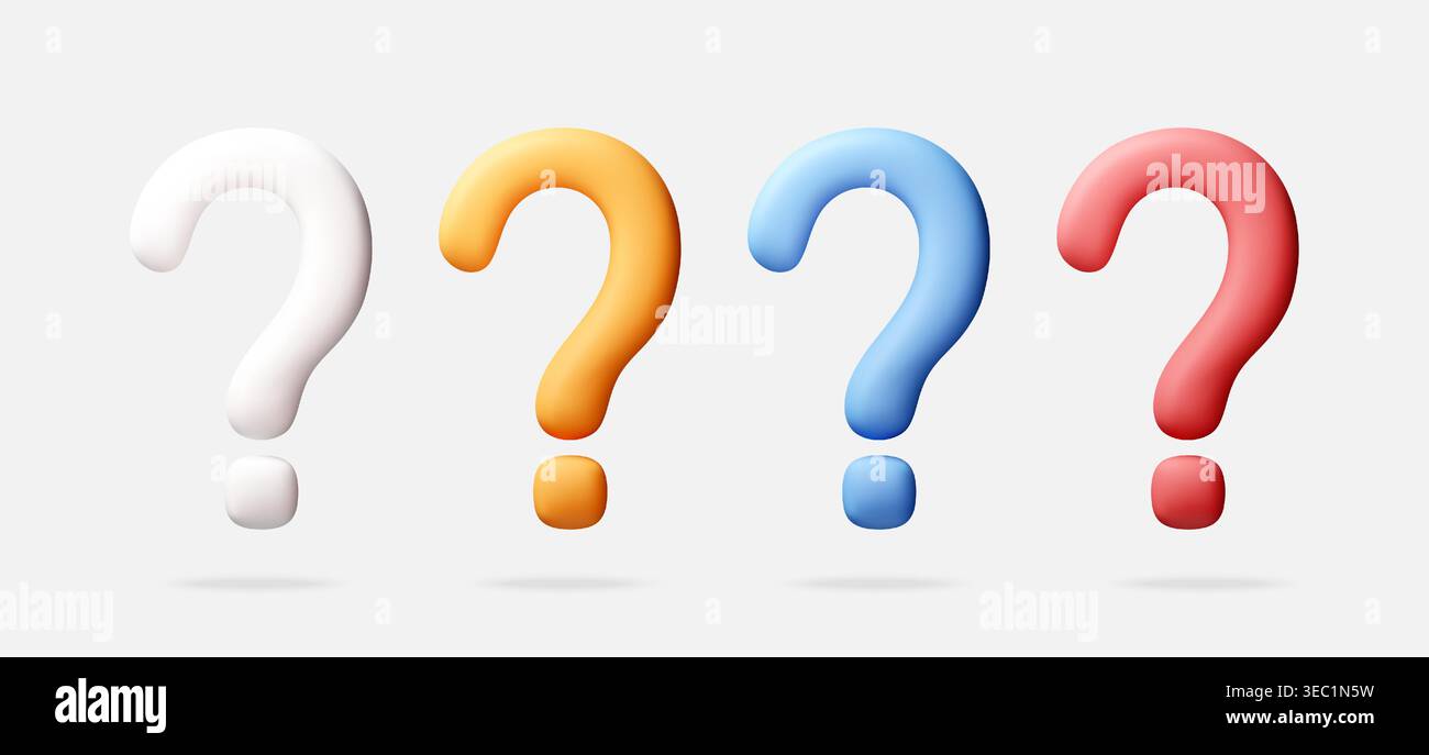 3D Set of colorful question marks on white Stock Vector