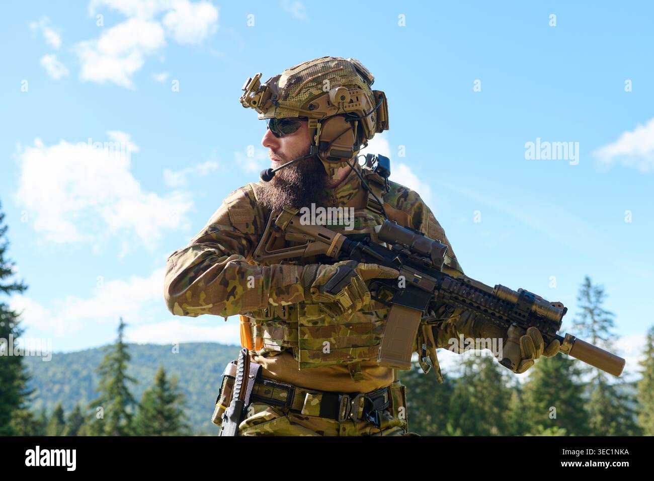 Tactical Rifle Officer Tactical Soldier Operator In Camouflage Gear Holding Assault Rifle ...