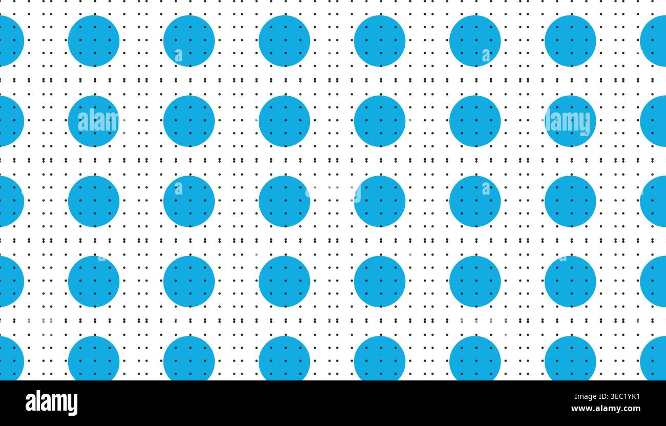 Repeating blue polka dot pattern on light background, ideal for textile, wallpaper, and graphic design. Stock Vector
