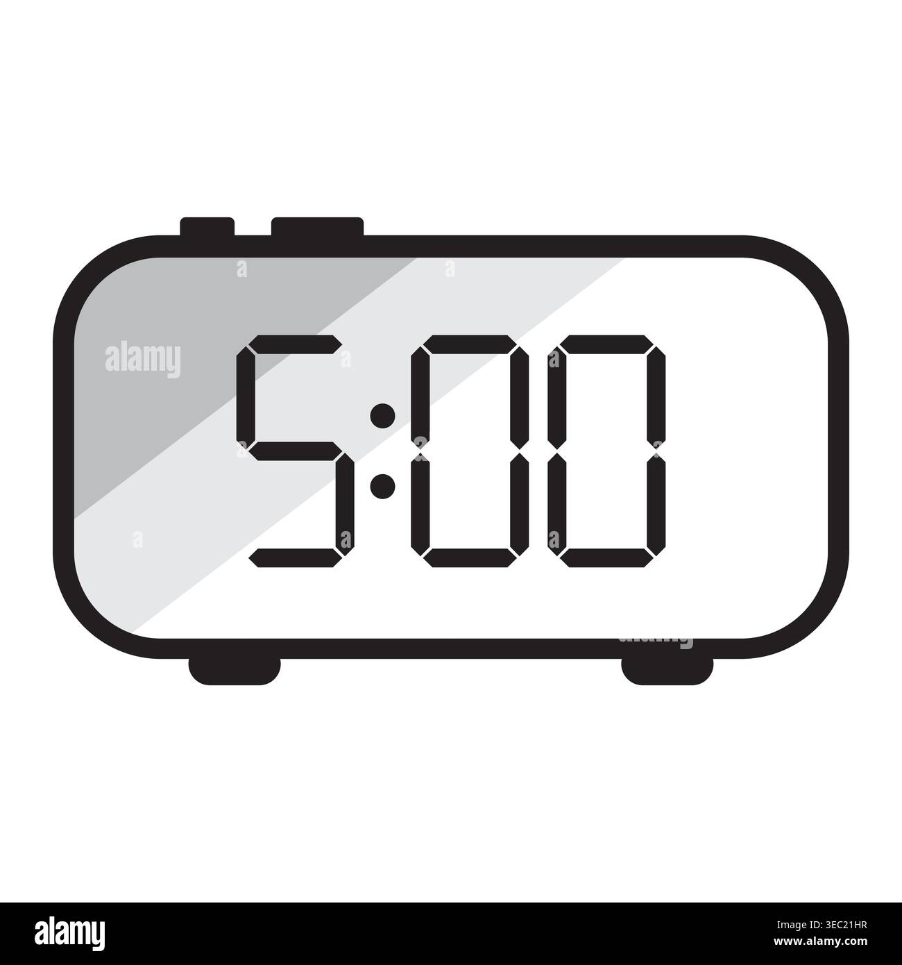 Digital alarm clock icon showing five oclock Vector. Ideal for time management concepts and user interface design elements. EPS 10. Stock Vector