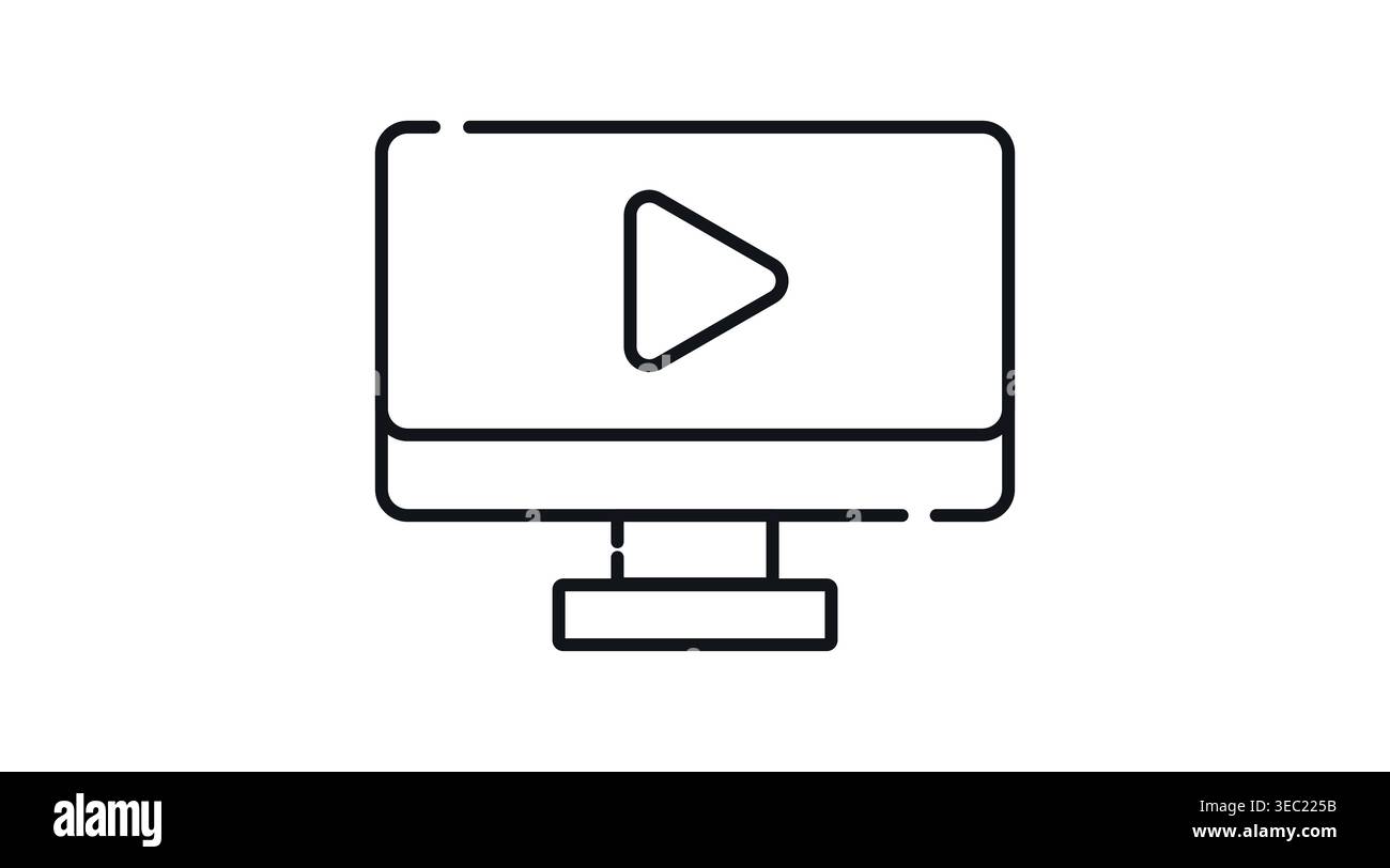 Online video and multimedia player icon: desktop computer with play button on screen Stock Vector