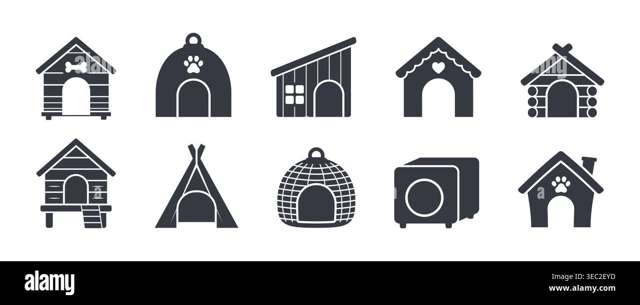 Flat pet house icon set isolated on white background Stock Vector