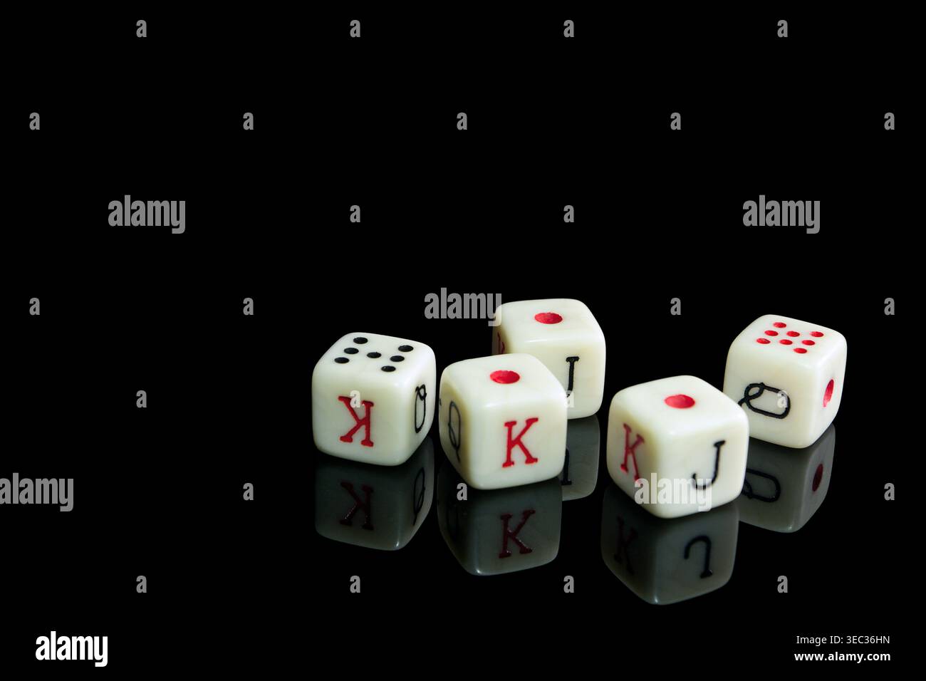 dice with dices on dark background, close up Stock Photo