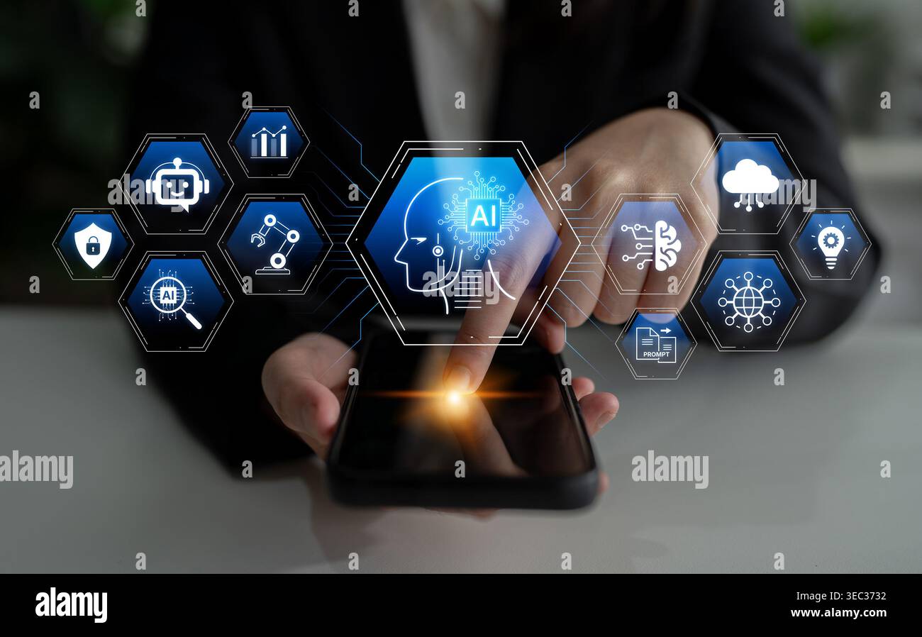 Artificial intelligence use case concept linking analytics, security, cloud services and operations for modern organizations. Corpus Stock Photo