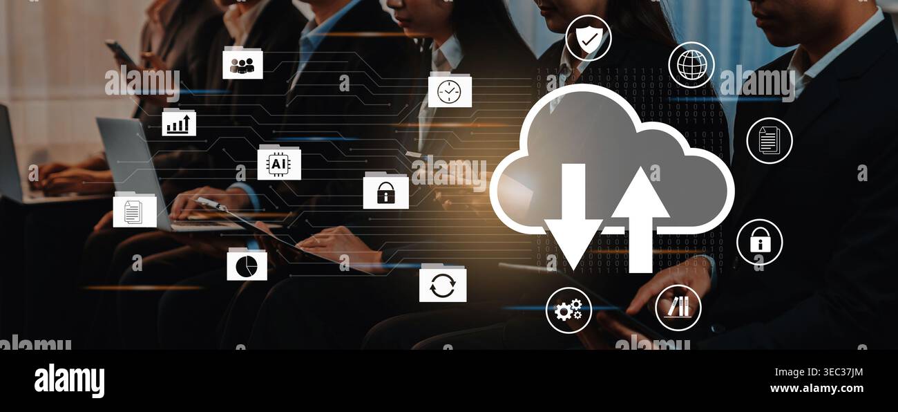 Cloud data storage enhances secure backup, improves connectivity, and supports digital file management Parse Stock Photo