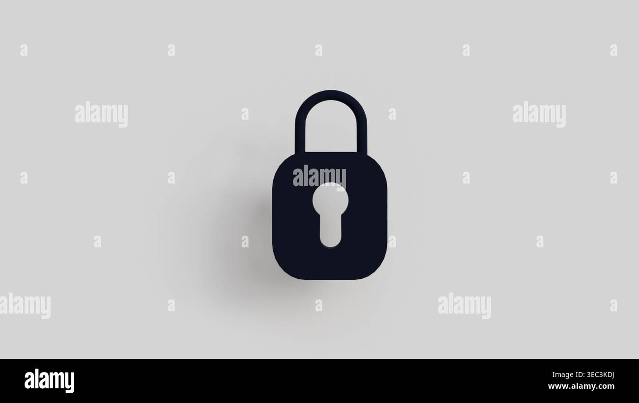 A 3D lock icon on a white background for data protection, password setting, access blocking, account security, and access control topics Stock Photo