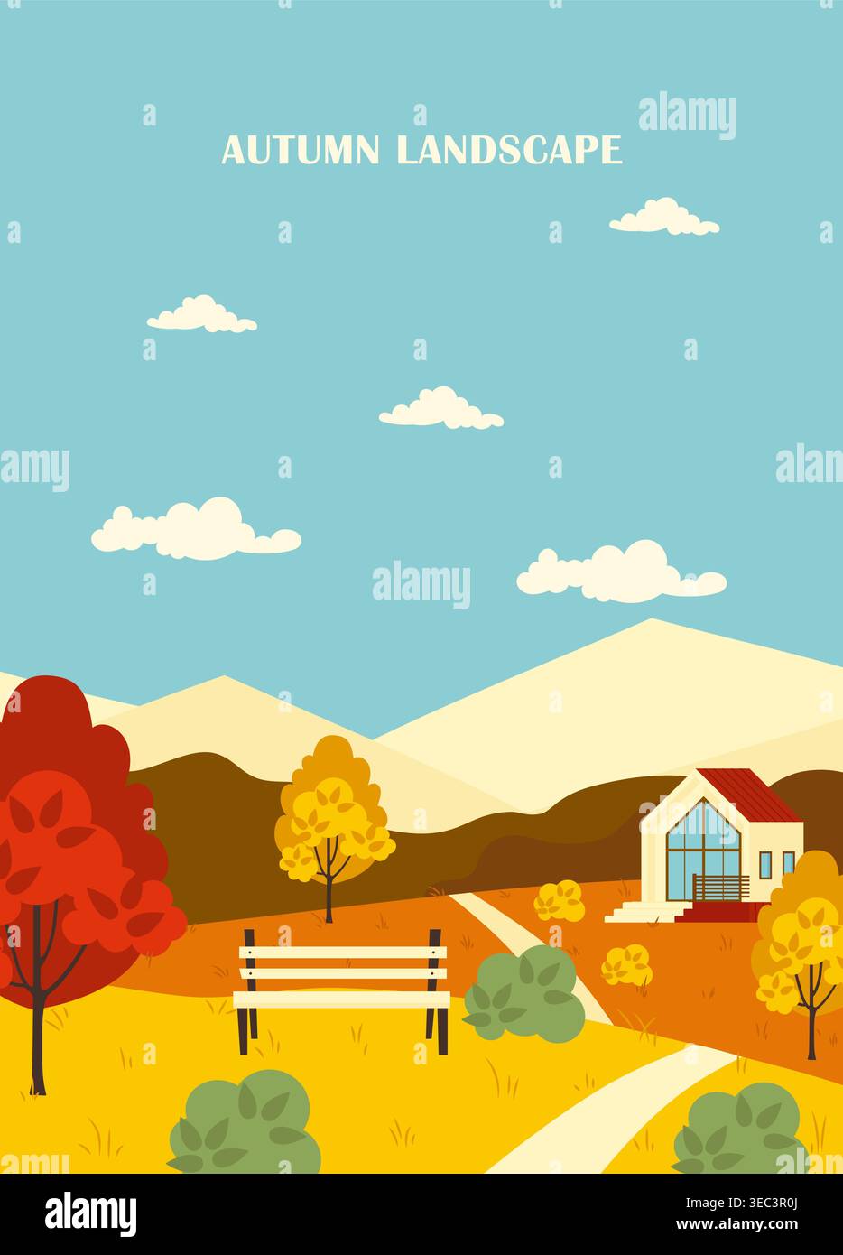 Autumn landscape scene. Vector illustration Stock Vector