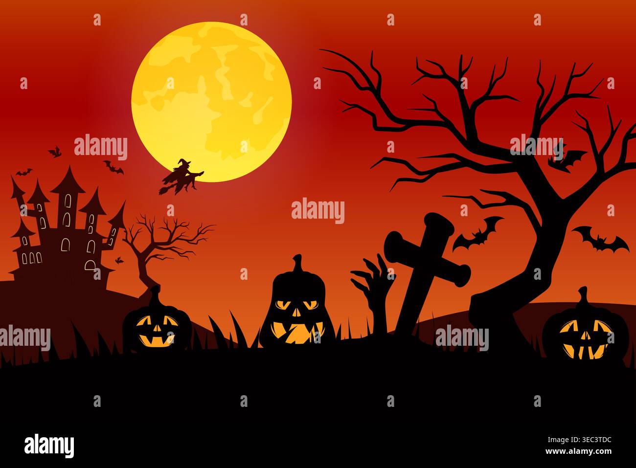 Halloween night scene. Vector illustration Stock Vector