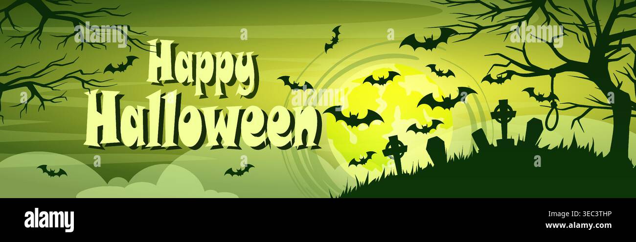 Halloween Night Scene. Vector illustration Stock Vector