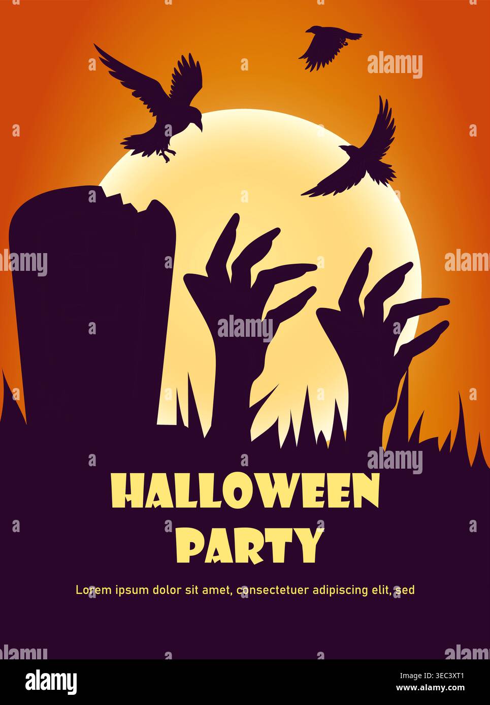 Halloween graveyard scene. Vector illustration Stock Vector