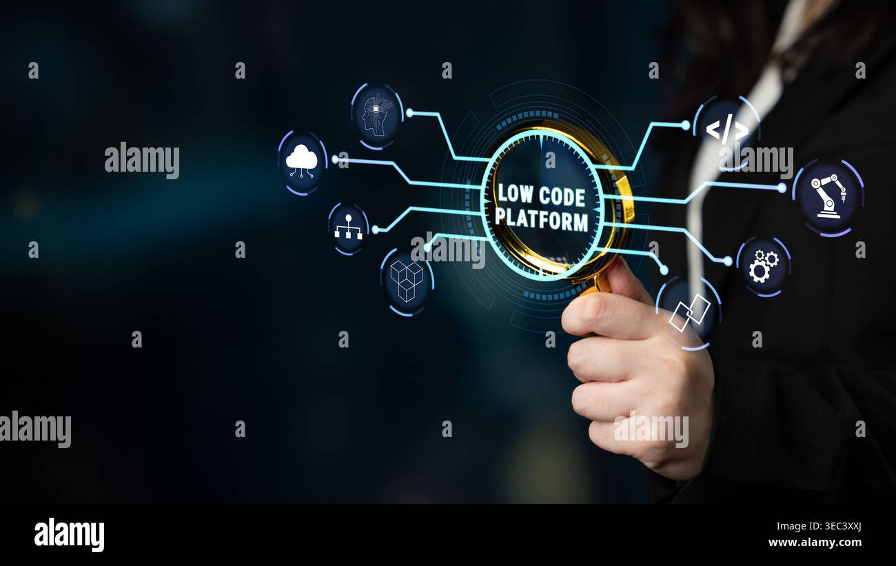 Innovative Low Code Platform Concept with Modern User Interface Elements for Digital Transformation and Software Development in Business Strategy Stock Photo