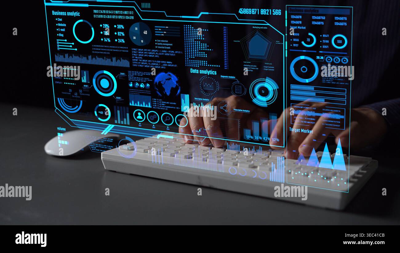 Data analytics and big data strategy for real-time analytics, predictive data modeling, business intelligence analytics, and data-driven decision Stock Photo
