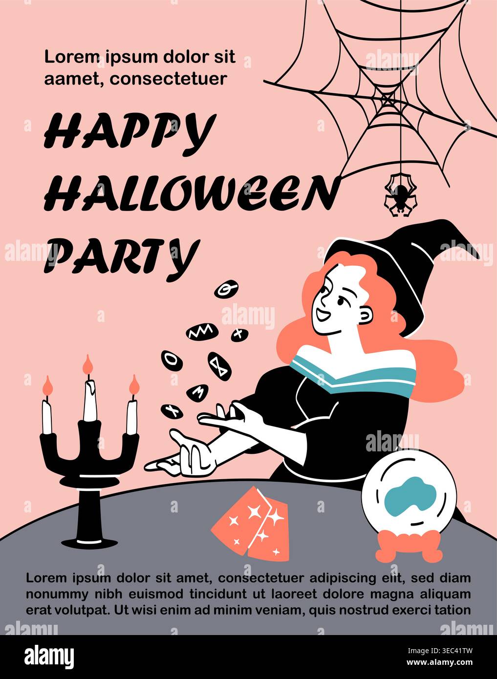 Halloween witch scene. Vector illustration Stock Vector