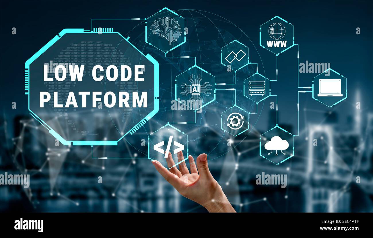 Digital Transformation with Low Code Platform for Innovation and Automation in Business Processes Quark. Stock Photo