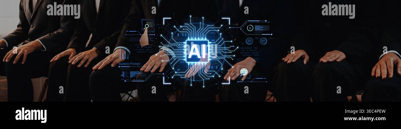 A futuristic AI core processor and system analytics dashboard. This concept highlights the raw processing power of AI for deep data analysis, system Stock Photo