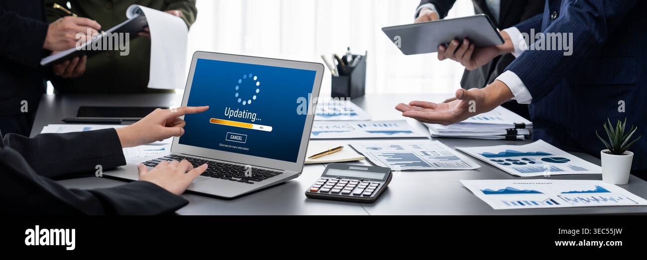 Software update on computer for brisk version of device software upgrade Stock Photo