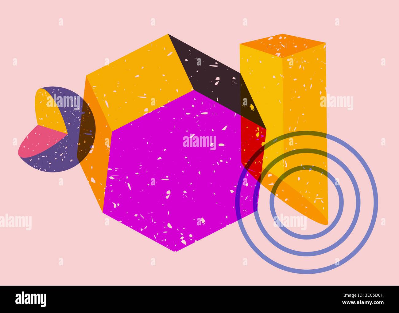 Colorful geometric shapes. Object in trendy riso graph design. Geometry elements abstract risograph print texture style. Stock Vector