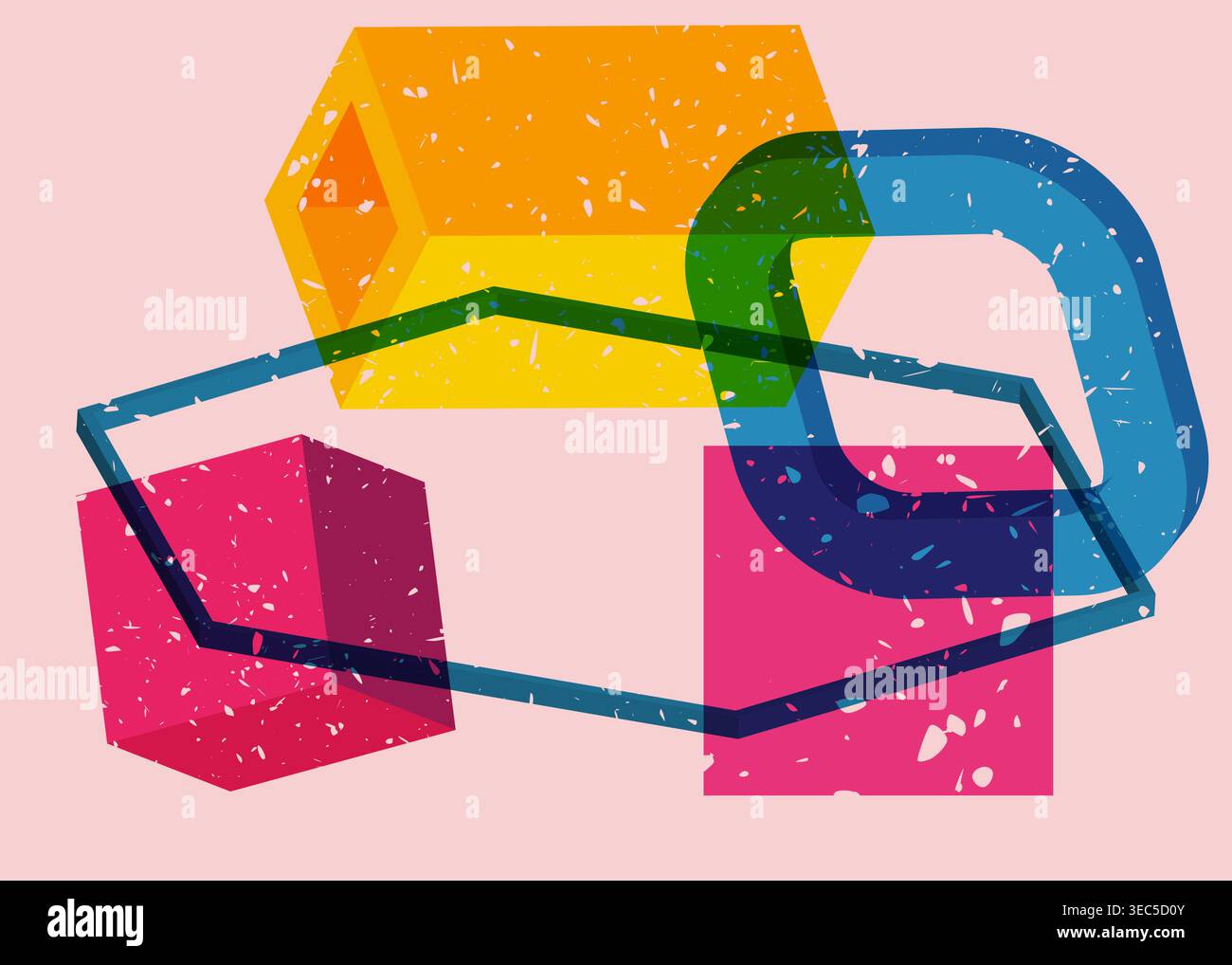 Colorful geometric shapes. Object in trendy riso graph design. Geometry elements abstract risograph print texture style. Stock Vector
