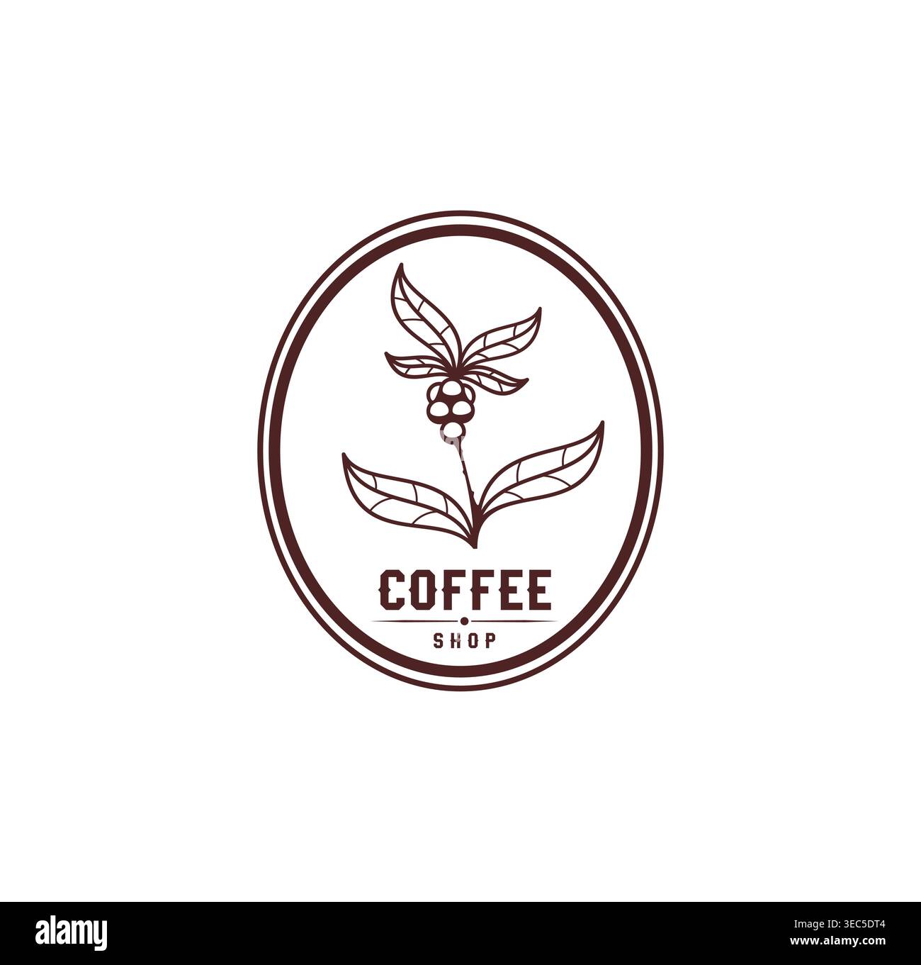 Coffee branch bean icon with text and leaves Stock Vector