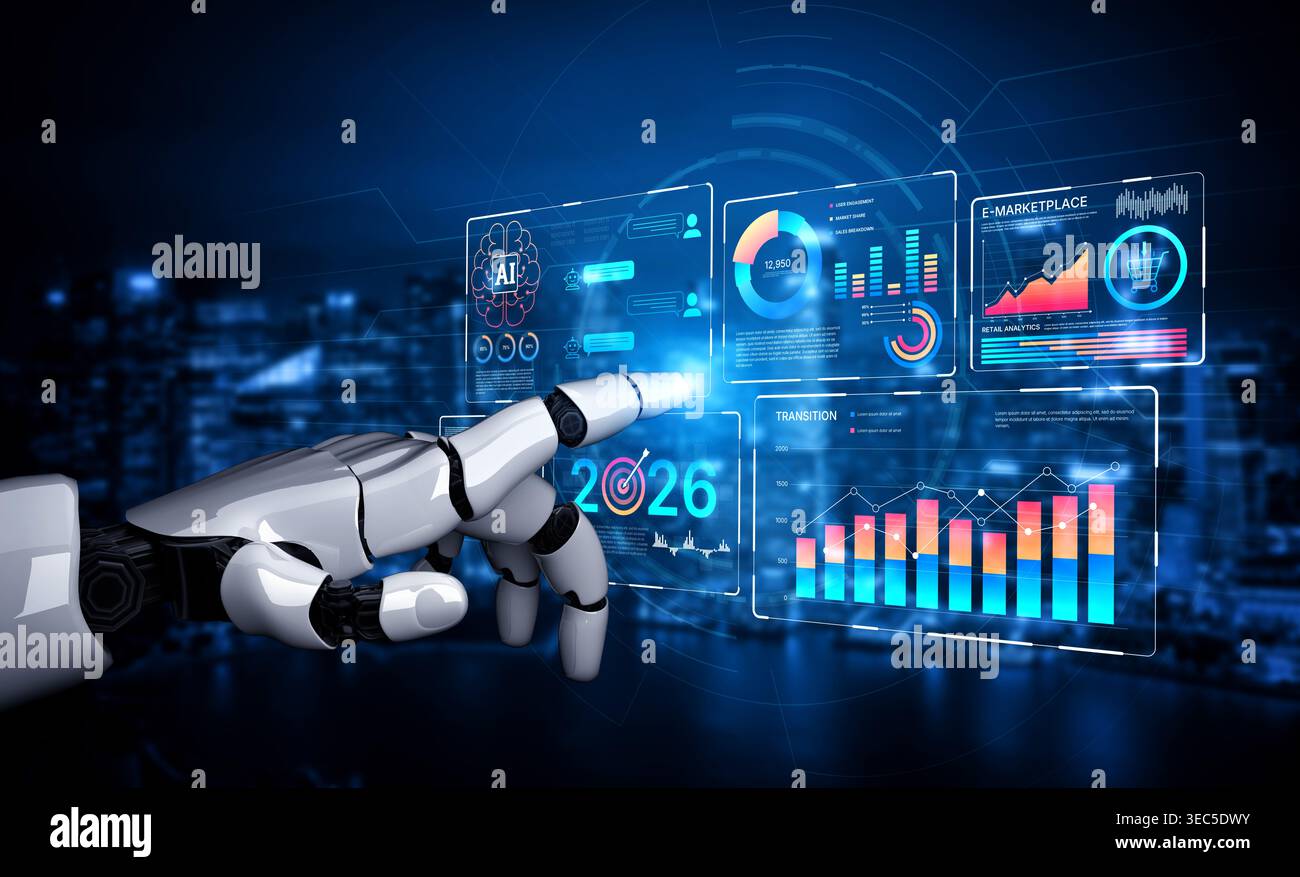 AI powers data analytics with predictive insights, smart dashboards, and real-time modeling for strategic decision-making. Artificial intelligence Stock Photo