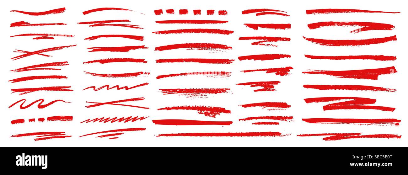 Highlight red crayon pencil lines doodle underline Stock Vector