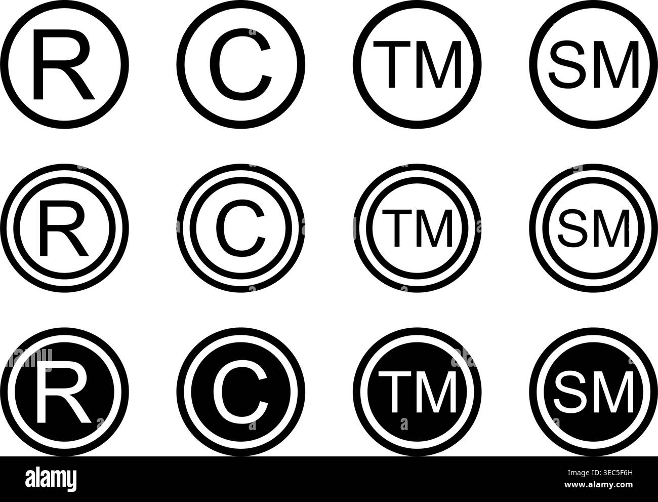 Set of register, copyright, trademark and service mark icons isolated ...