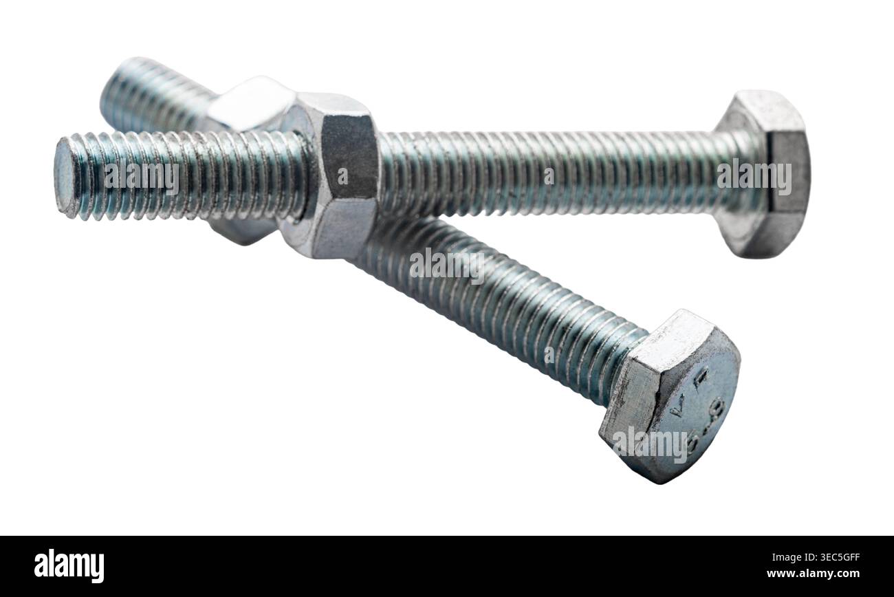 construction bolts close-up on a white isolated background Stock Photo