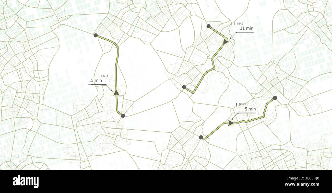 Online tracking on the map of several cars. Different routes on the ...